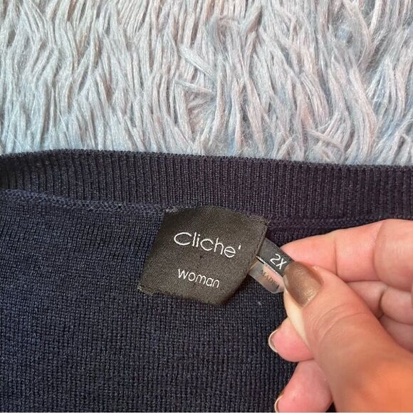 Cliche Navy Blue Striped Colorblock Bell Sleeve Wool Pullover Sweater Size 2X - Picture 6 of 7